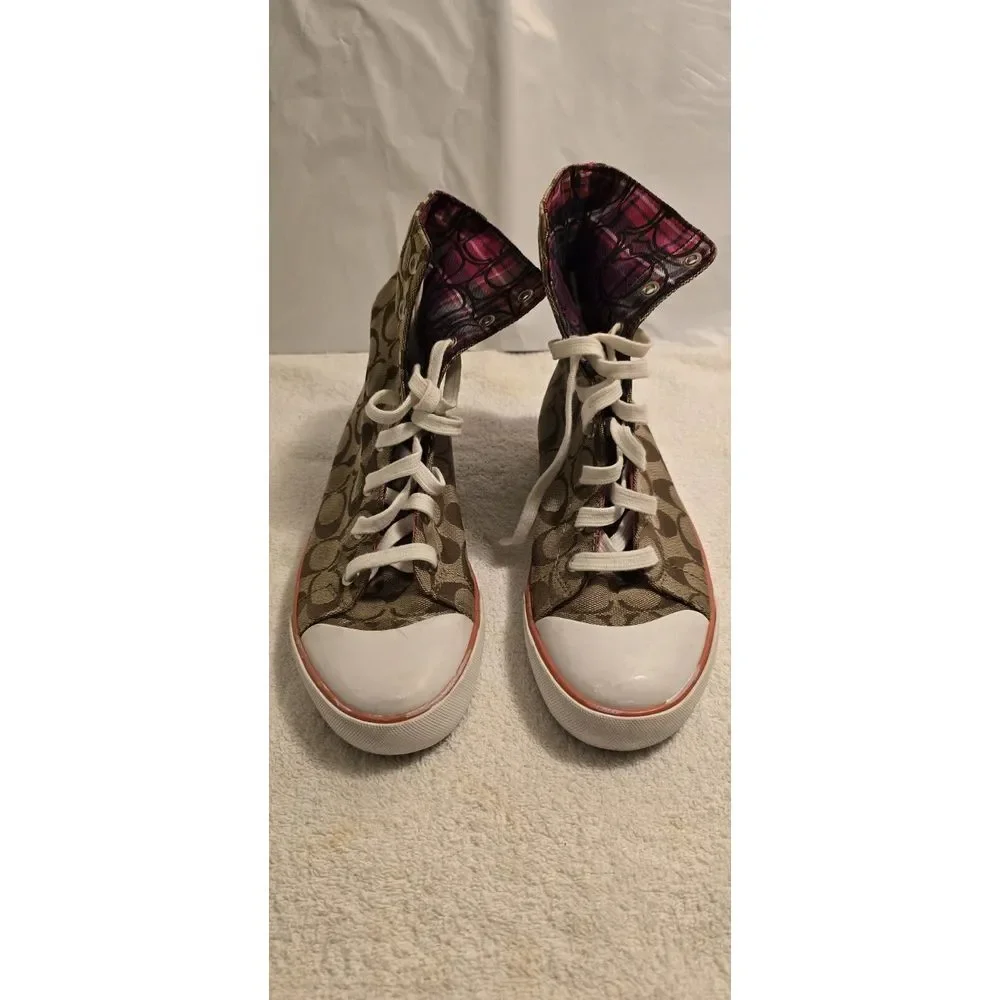 Coach Bonney Brown High Top Chuck Taylor Lace Sneakers Shoes‎ Women 8 US